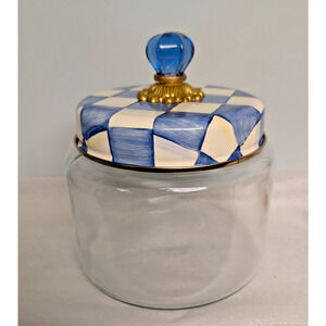 Mackenzie Childs Royal Check Glass Kitchen Canister Medium 64 oz. 8"H 7" dia